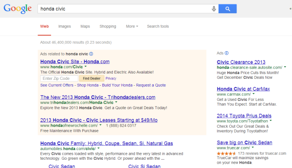 Find Dealer Ads on Google Adwords