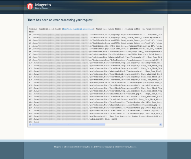 Memory Allocation Failed – Magento Error